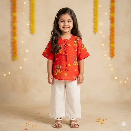Chanderi 'Goddess Durga' Kurta Set for Girls