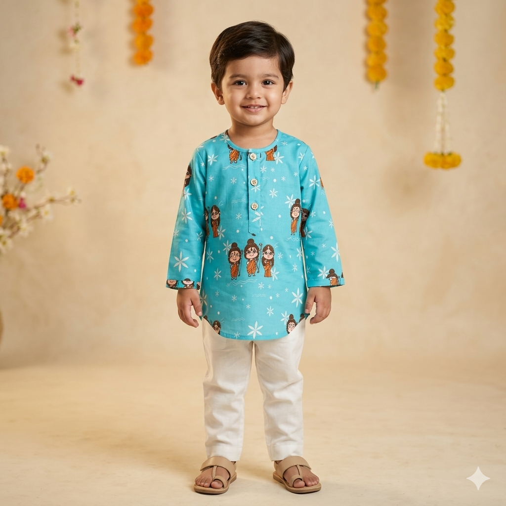 Organic Cotton Unisex 'Lord Ram' Kurta Set