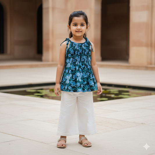 Organic Cotton Blue Floral Tie-Up Co-ord Set