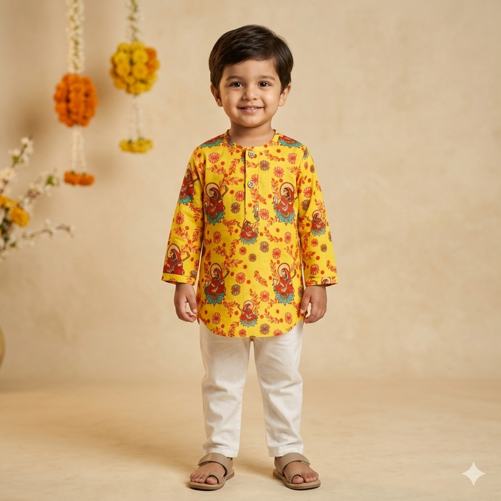 Organic Cotton Unisex 'Vidhya Dehi Saraswati' Kurta Set