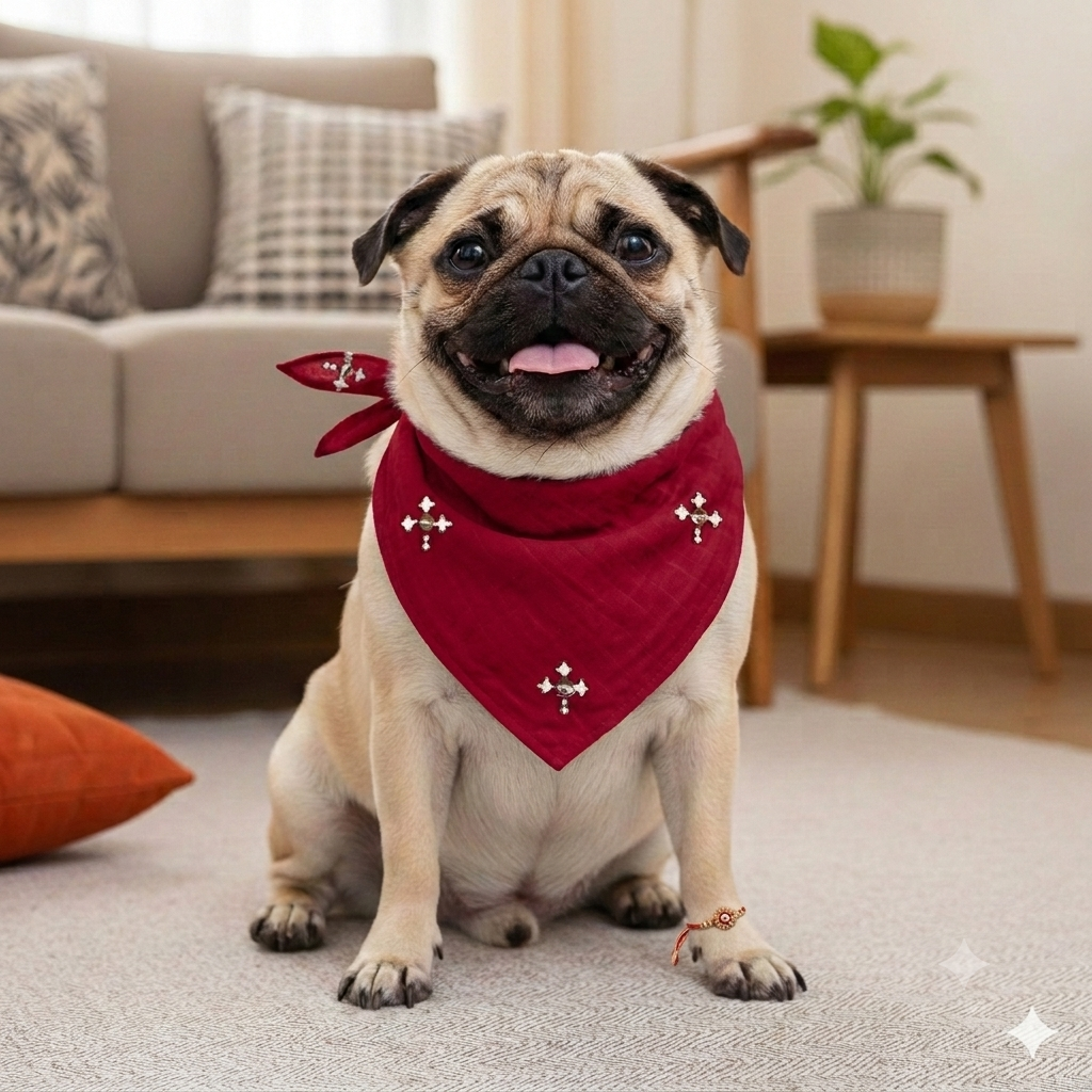 Cotton Embroidered Scarf for Pets (Red)