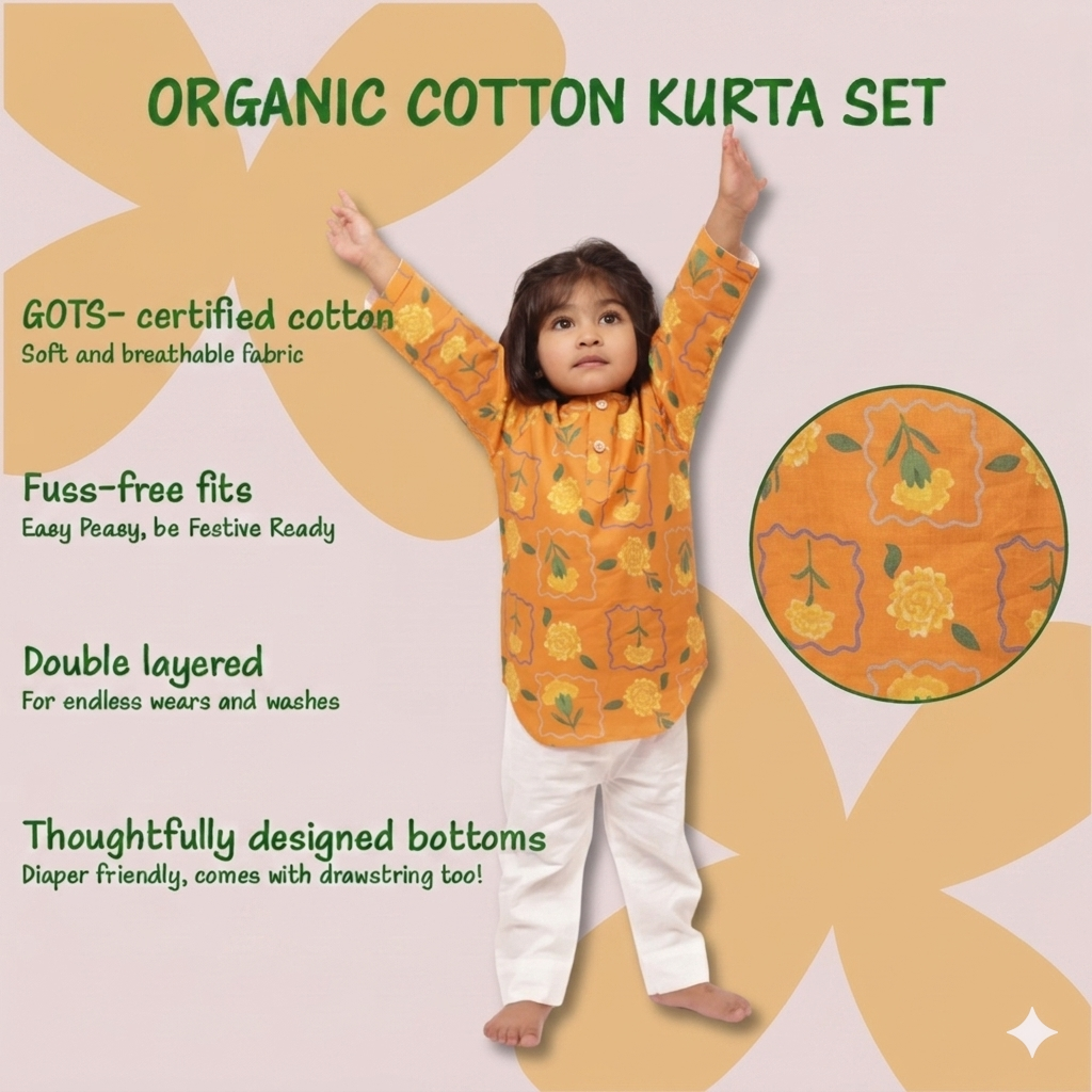Organic Cotton Marigold Orange Kurta Set