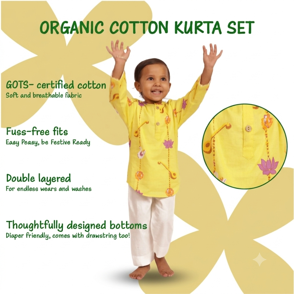 Organic Cotton Unisex Veena and Lotus Kurta Set