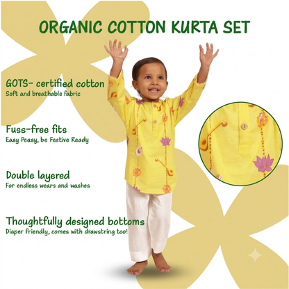 Organic Cotton Unisex Veena and Lotus Kurta Set