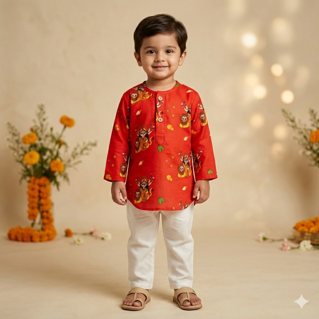 Chanderi Unisex 'Goddess Durga' Kurta Set