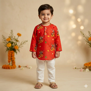 Chanderi Unisex 'Goddess Durga' Kurta Set
