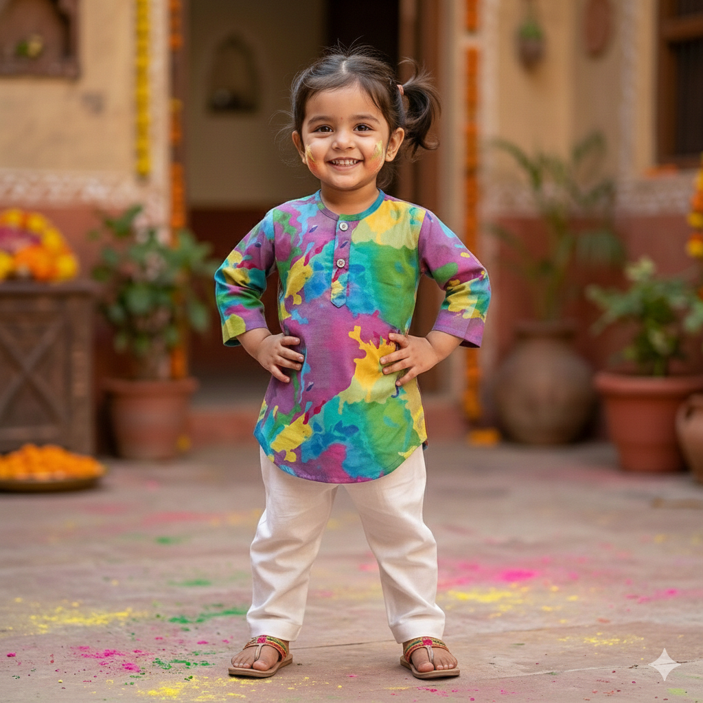 Organic Cotton Unisex Gulaal Print Kurta Set