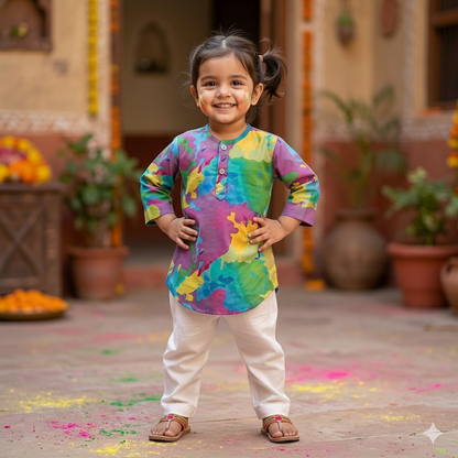 Organic Cotton Unisex Gulaal Print Kurta Set