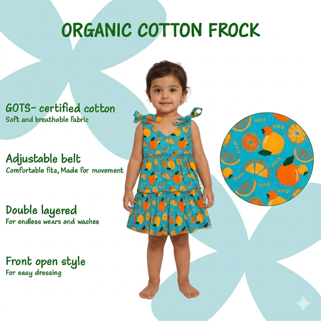 Organic Cotton Frock| Infants and Toddlers| Dancing Oranges