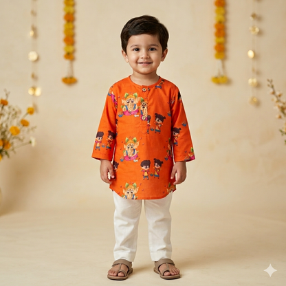 Organic Cotton Unisex 'My Friend Ganesha' Kurta Set
