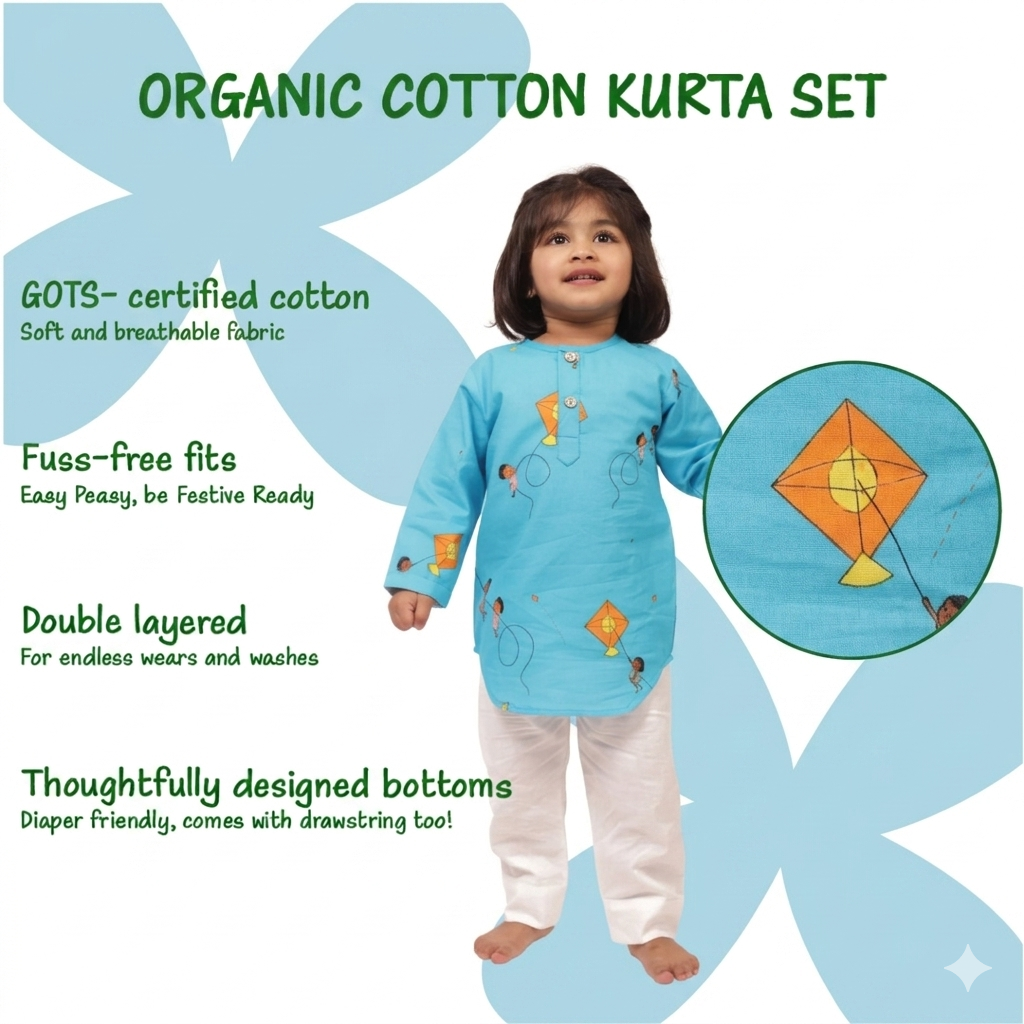 Organic Cotton Unisex Kites in the Sky Kurta Set
