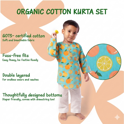 Organic Cotton Unisex 'Dancing Oranges' Kurta Set
