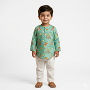 Organic Cotton Unisex 'Veer Hanuman' Kurta Set - Green