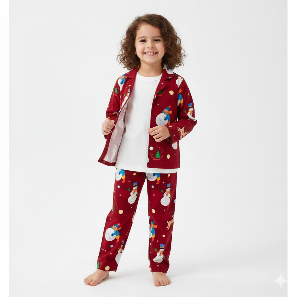 Cotton twill snowman co-ord set  for infants, toddlers and kids-perfect for festive occasions