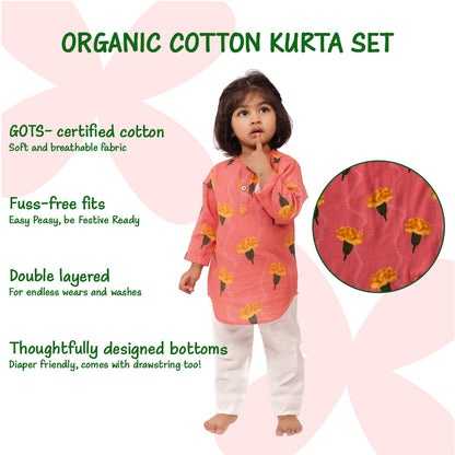 Organic Cotton Marigold Unisex Pink kurta Set