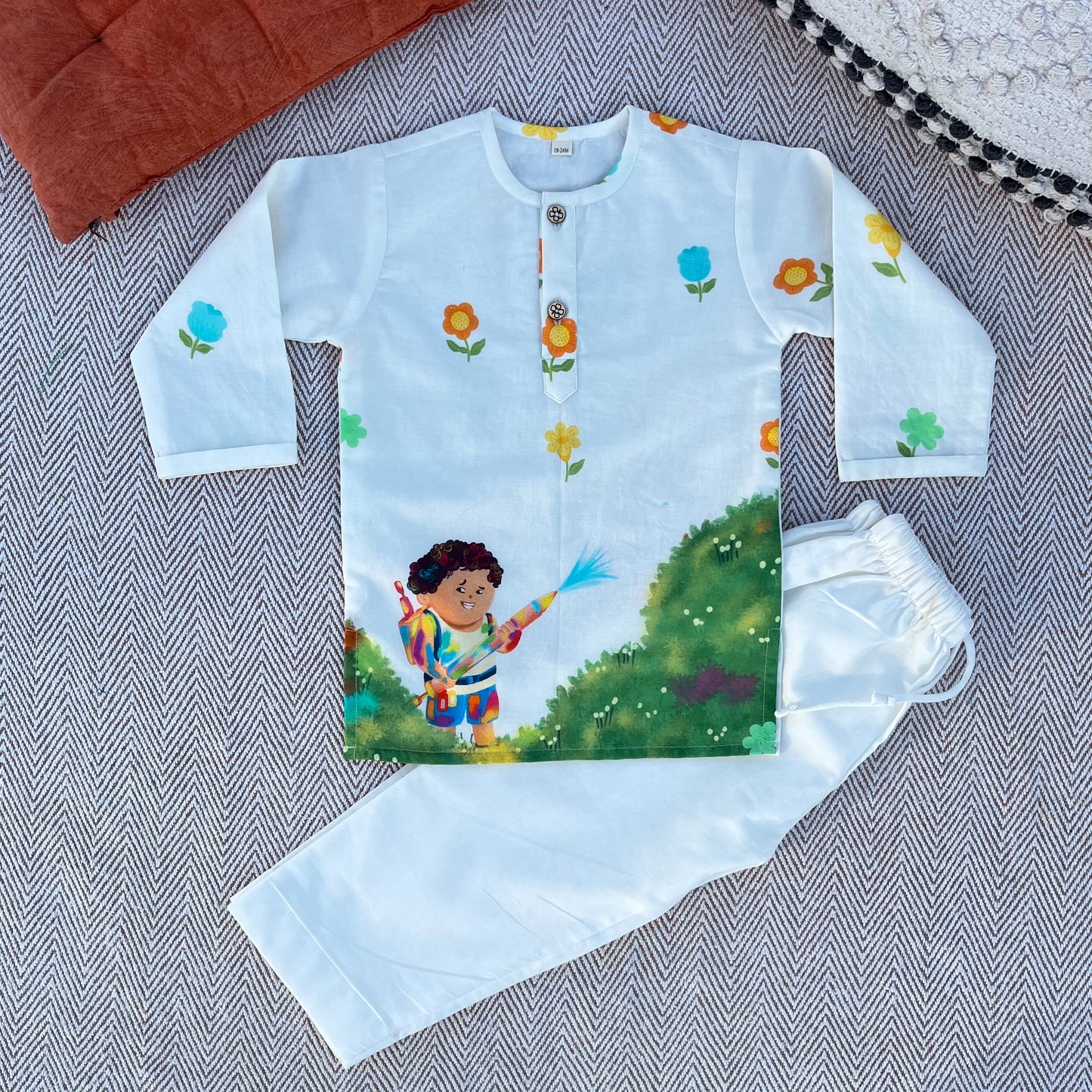 Organic Cotton Unisex 'Pichkari Party' Kurta Set