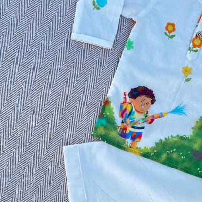 Organic Cotton Unisex 'Pichkari Party' Kurta Set