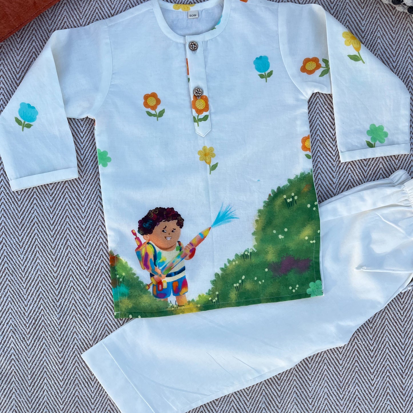 Organic Cotton Unisex 'Pichkari Party' Kurta Set