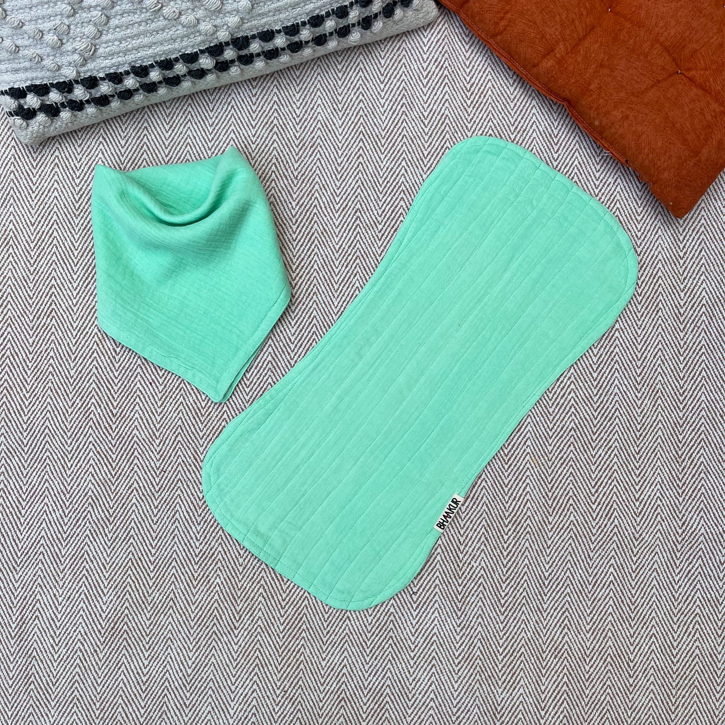 Bandana Newborn Bib and Burp Cloth Set - Green