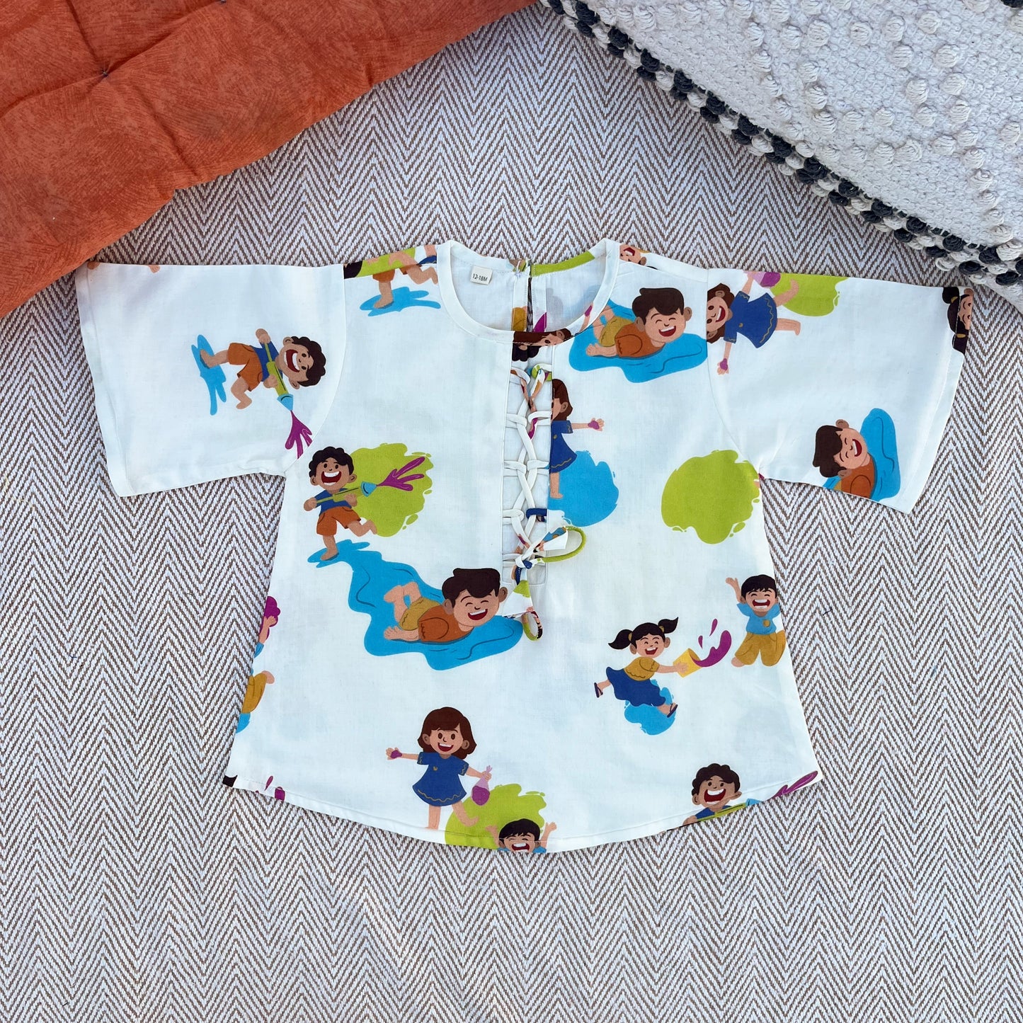 Organic Cotton 'Holi Hai' Kurta Set for Girls - White