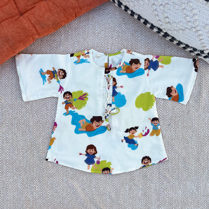 Organic Cotton 'Holi Hai' Kurta Set for Girls - White