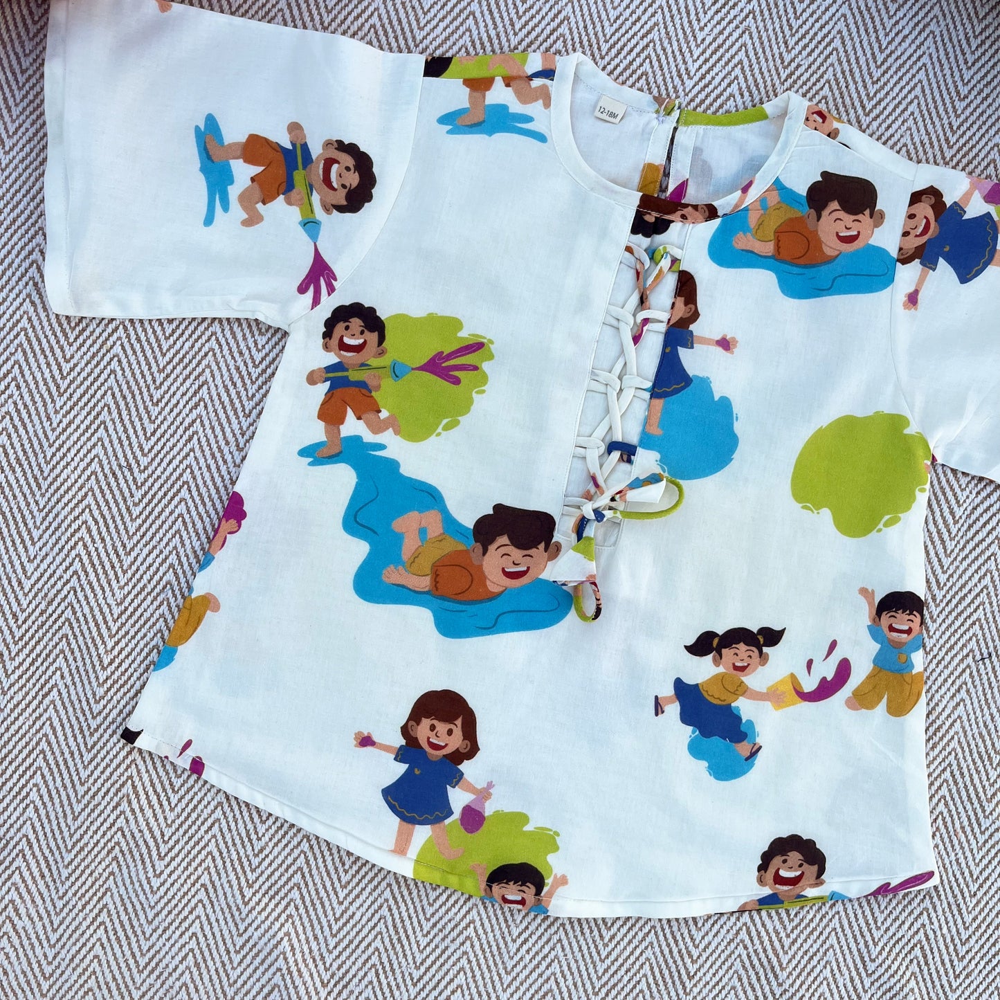 Organic Cotton 'Holi Hai' Kurta Set for Girls - White