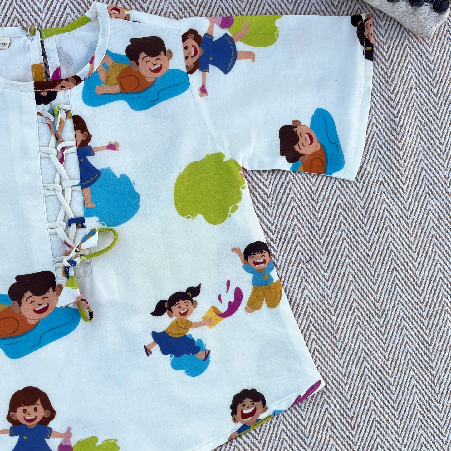 Organic Cotton 'Holi Hai' Kurta Set for Girls - White