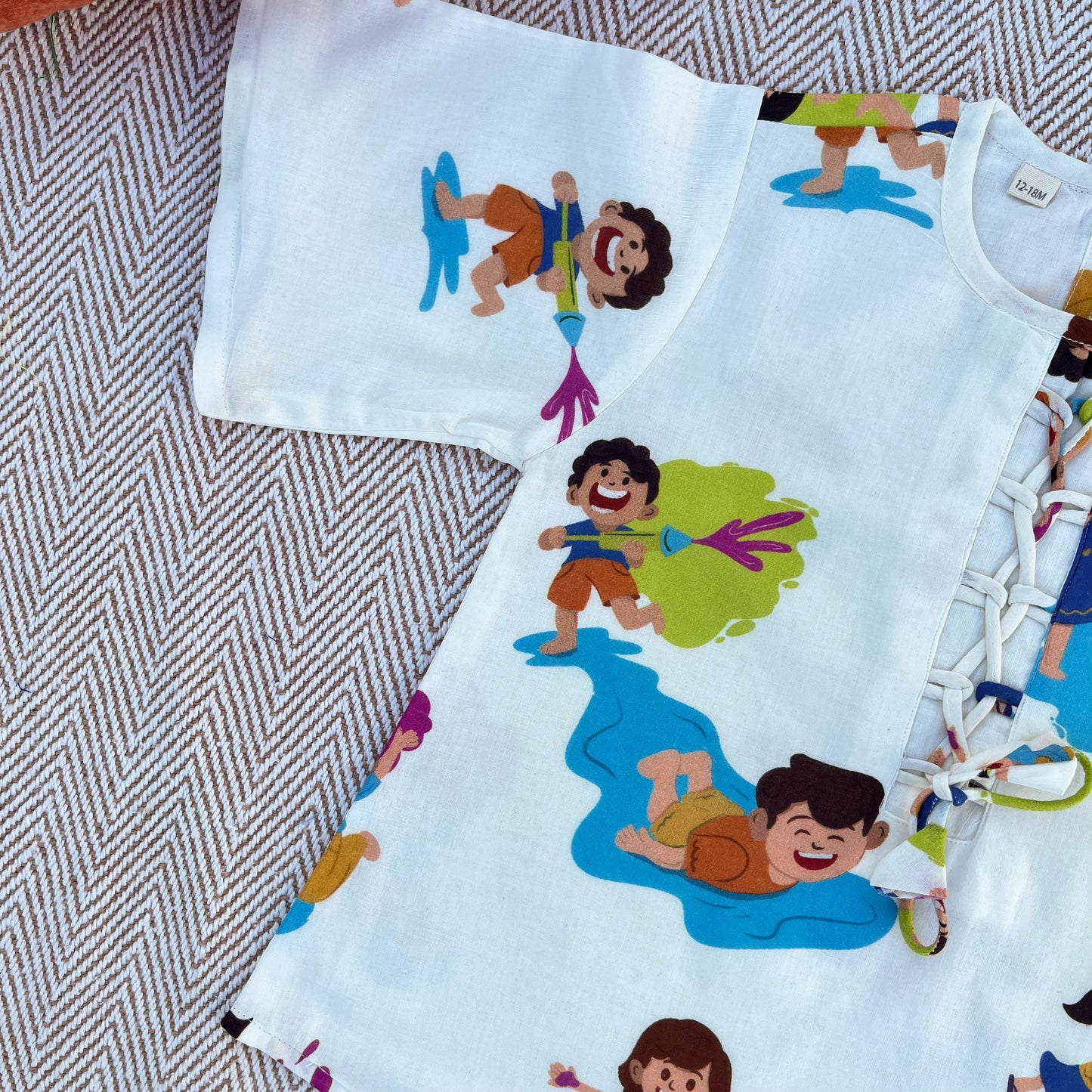 Organic Cotton 'Holi Hai' Kurta Set for Girls - White