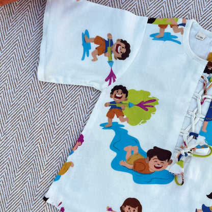 Organic Cotton 'Holi Hai' Kurta Set for Girls - White