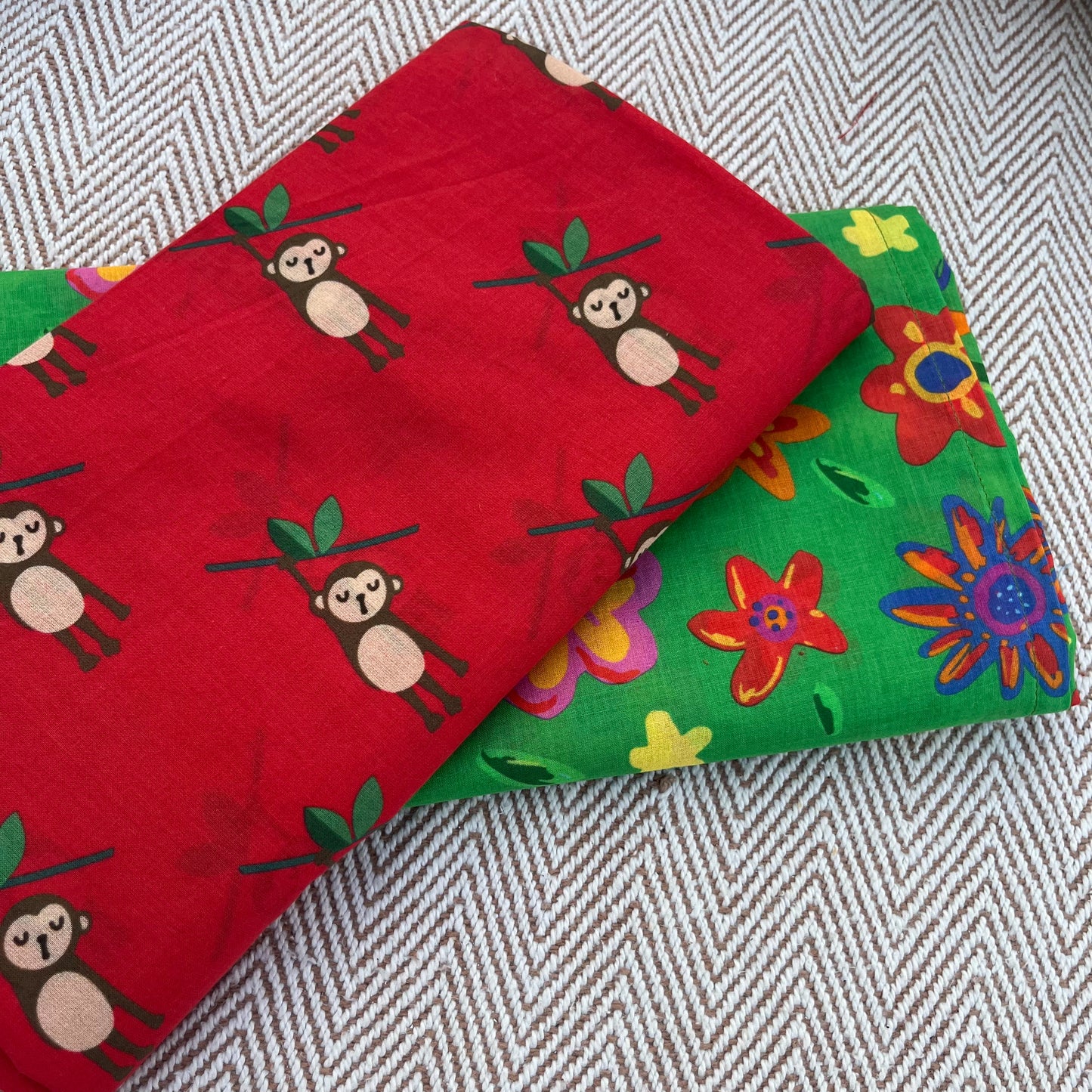 Organic Cotton Swaddle Wrap- Spring Floral and Red Monkey