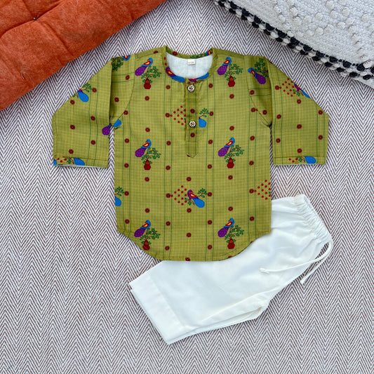 Organic Cotton Unisex 'Gudi Padwa/ Ugadi' Kurta Set- Green