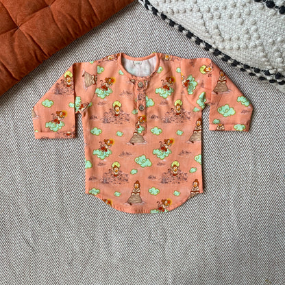 Organic Cotton Unisex 'Veer Hanuman'  Kurta- Orange