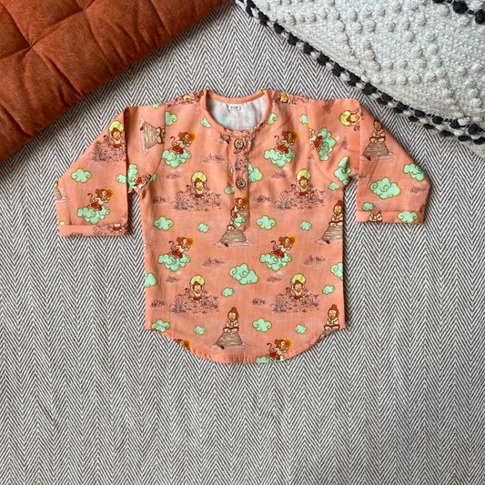 Organic Cotton Unisex 'Veer Hanuman'  Kurta- Orange