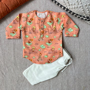 Organic Cotton Unisex 'Veer Hanuman' Kurta Set - Orange