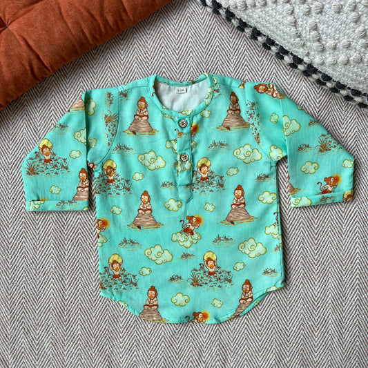 Organic Cotton Unisex 'Veer Hanuman'  Kurta- Green