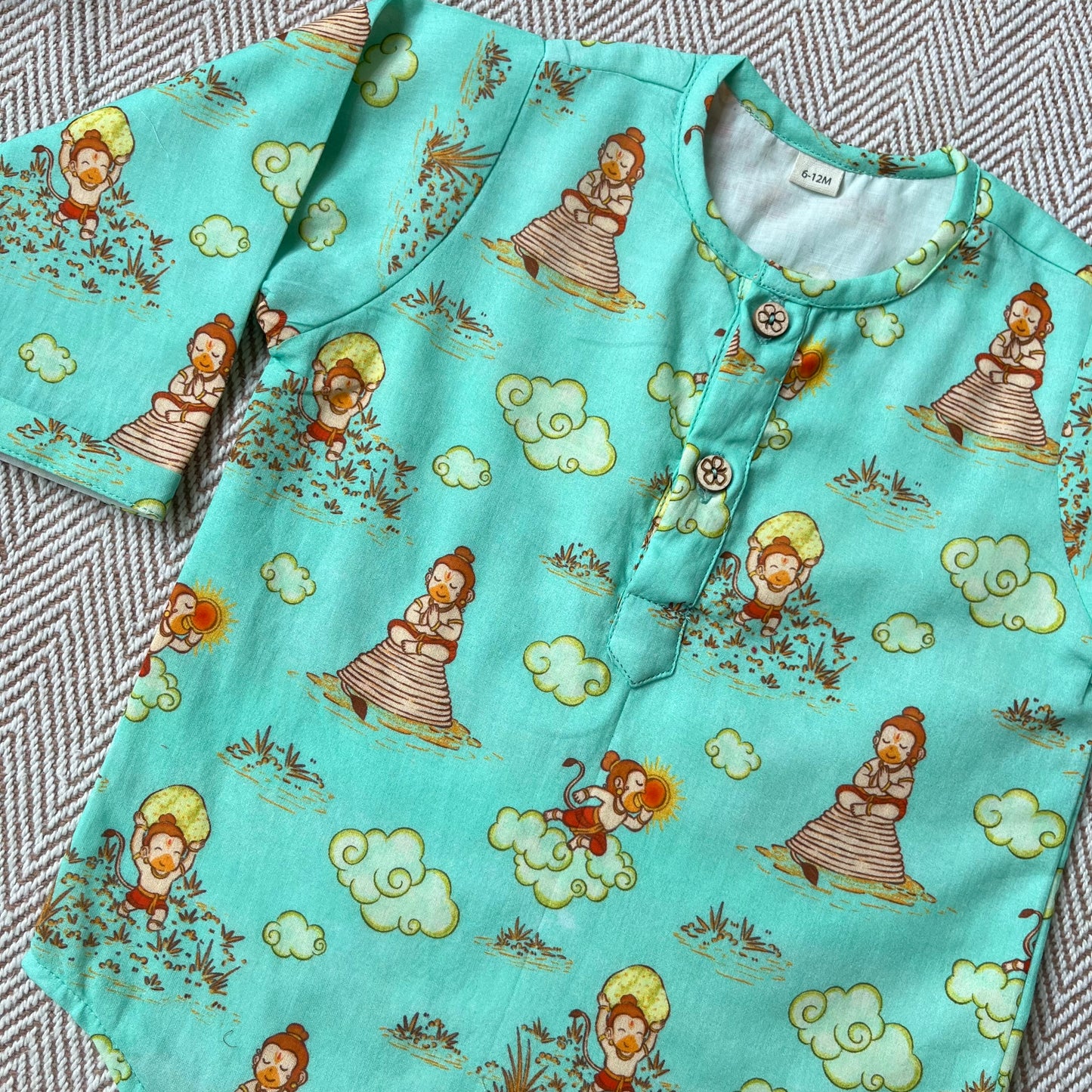 Organic Cotton Unisex 'Veer Hanuman'  Kurta- Green