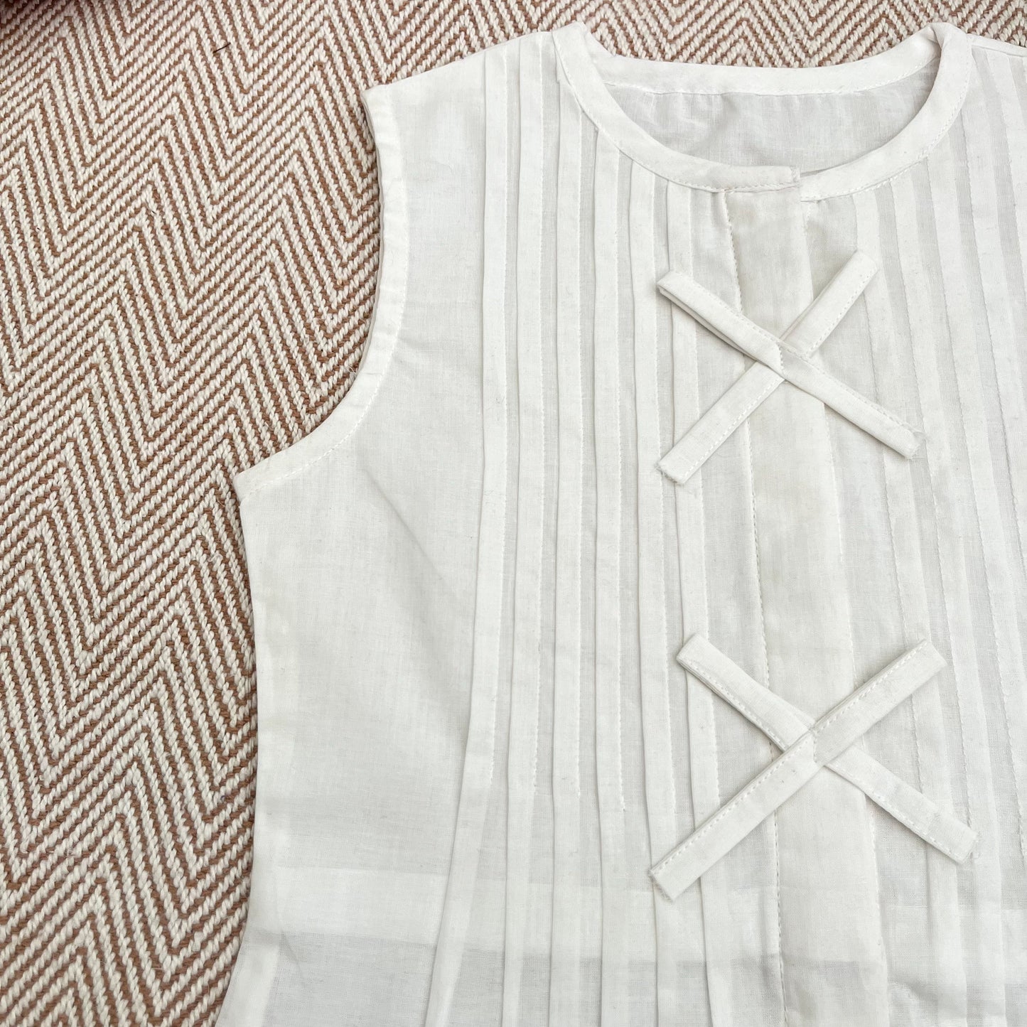 Organic Cotton Pleated Coord White and Green