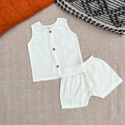 Organic Cotton Plain Jhabla Set White