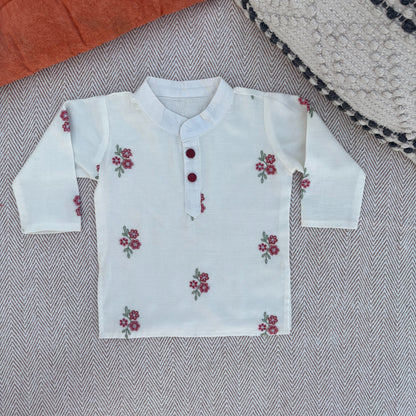 Chanderi Floral Embroidered Kurta Set for Boys