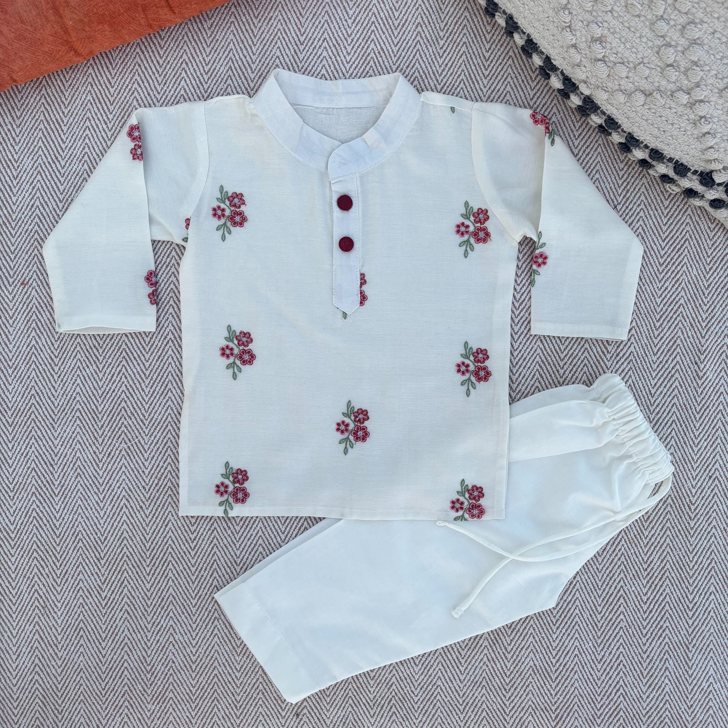 Chanderi Floral Embroidered Kurta Set for Boys