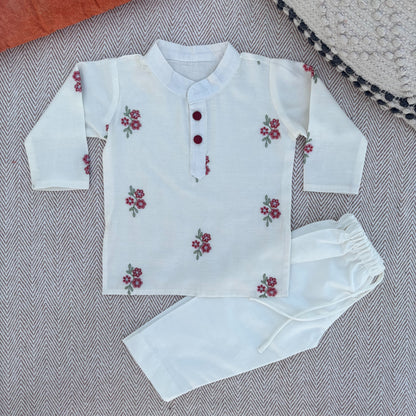 Chanderi Floral Embroidered Kurta Set for Boys