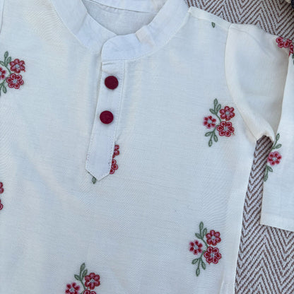 Chanderi Floral Embroidered Kurta Set for Boys