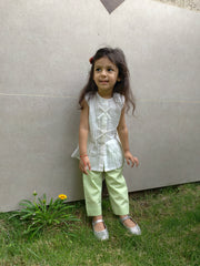 Organic Cotton Pleated Coord White and Green