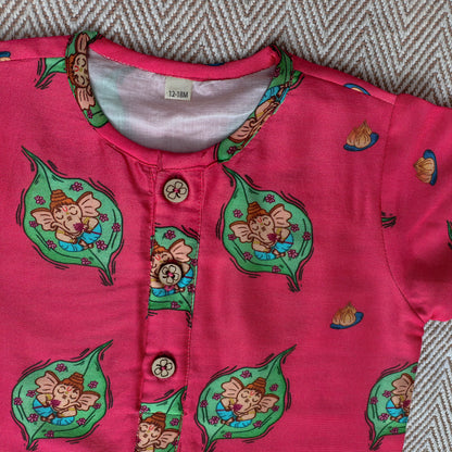 Mul Chanderi Unisex 'In the Light of Lord Ganesha'  Kurta