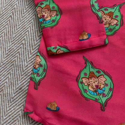 Mul Chanderi Unisex 'In the Light of Lord Ganesha'  Kurta