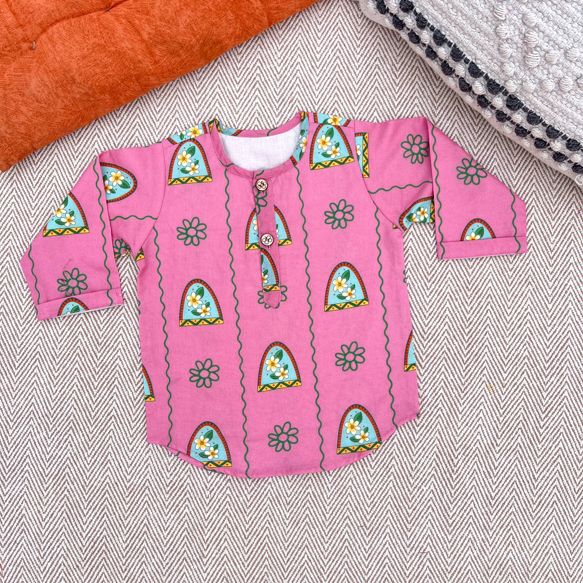 'Nani Ghar ka Champa'- Organic Cotton Unisex Pink Floral Kurta
