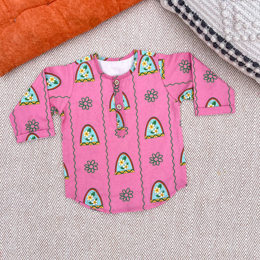 'Nani Ghar ka Champa'- Organic Cotton Unisex Pink Floral Kurta