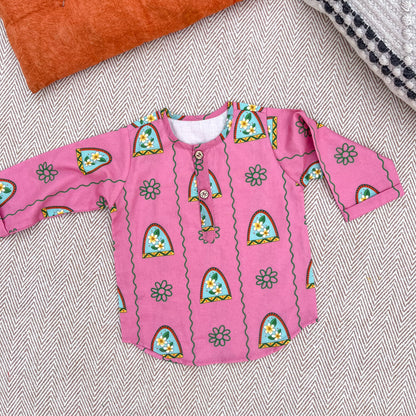 'Nani Ghar ka Champa'- Organic Cotton Unisex Pink Floral Kurta