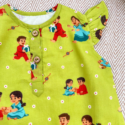 Organic Cotton 'Threads of Love'- Rakhi Kurta Set for Girls