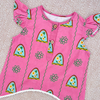 'Nani Ghar ka Champa'- Organic Cotton Pink Floral Kurta for Girls